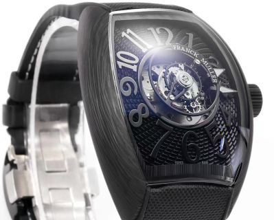Franck Muller Cintrée Curvex Skeleton Tourbillon Black and Gold DLC Leather Strap