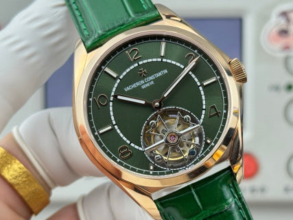 Vacheron Constantin Fiftysix Tourbillon 18K Rose Gold Green Dial Alligator Leather Watch