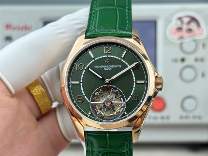 Vacheron Constantin Fiftysix Tourbillon 18K Rose Gold Green Dial Alligator Leather Watch