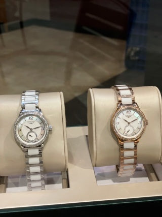 Longines Conquest Ladies Diamond Bezel Small Seconds White Ceramic Bracelet Watch