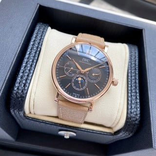 IWC Schaffhausen Portofino Chronograph Moonphase Stainless Steel Black Leather Strap Ref.IW391031