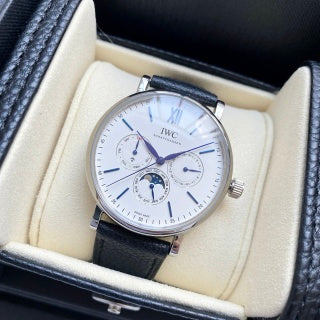 IWC Schaffhausen Portofino Chronograph Moonphase Stainless Steel Black Leather Strap Ref.IW391031