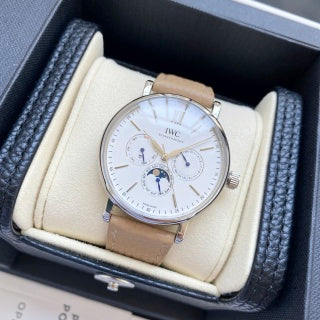 IWC Schaffhausen Portofino Chronograph Moonphase Stainless Steel Black Leather Strap Ref.IW391031