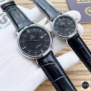 Longines Elegant Automatic Couple Watch, Silver Dial Brown Alligator Strap Stainless Steel