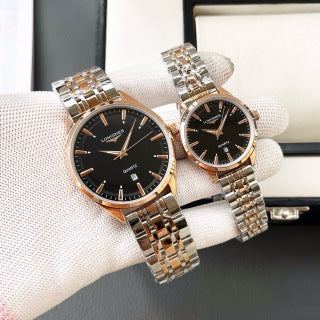 Longines Elegant Automatic Couple Watch, Silver Dial Brown Alligator Strap Stainless Steel