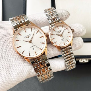 Longines Elegant Automatic Couple Watch, Silver Dial Brown Alligator Strap Stainless Steel