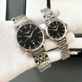 Longines Elegant Automatic Couple Watch, Silver Dial Brown Alligator Strap Stainless Steel
