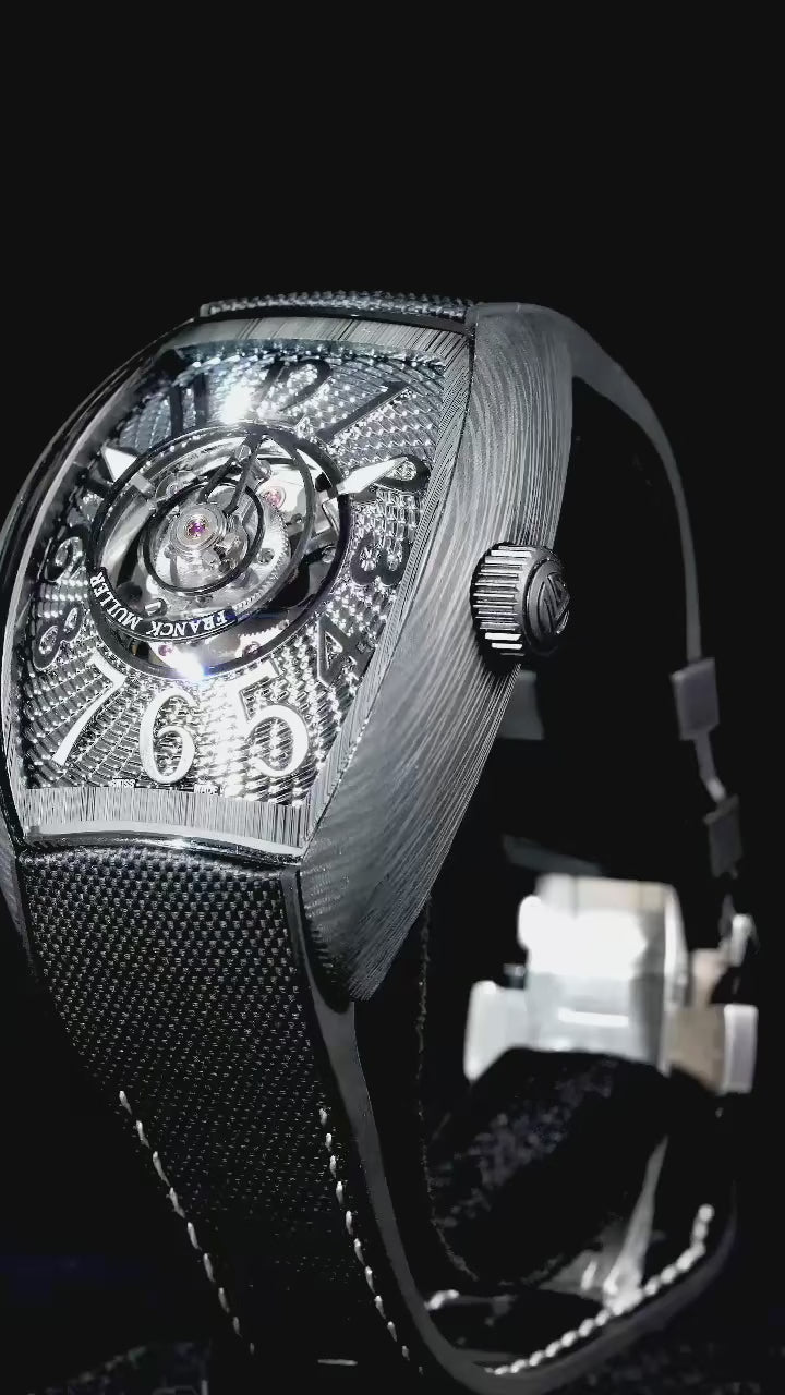 Franck Muller Cintrée Curvex Skeleton Tourbillon Black and Gold DLC Leather Strap
